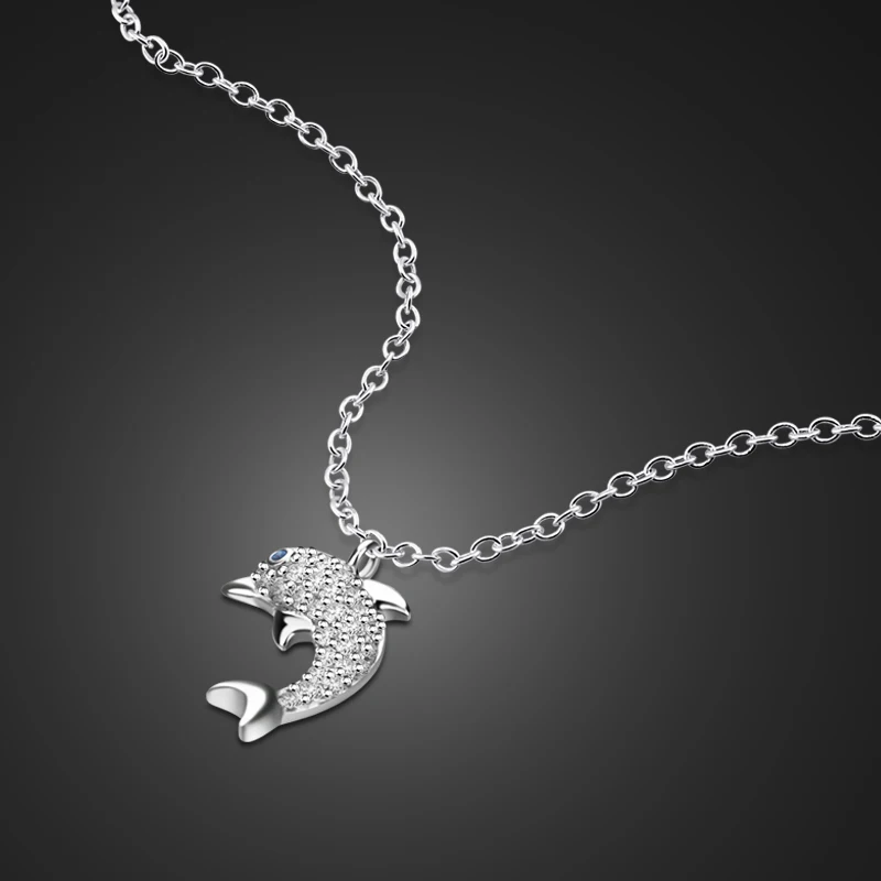 Stacked Women'S Collarbone Necklace 925 Sterling Silver Zircon Cute Dolphin Pendant Necklace For Ladies Gifts Wholesale