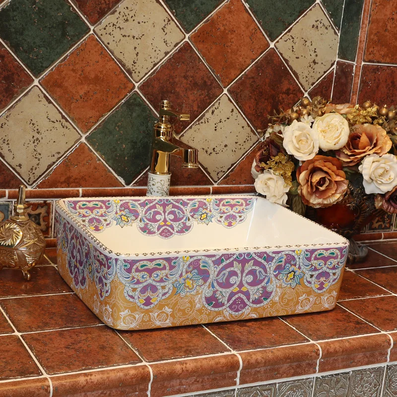 

Rectangular Jingdezhen ceramic sink wash basin Ceramic Counter Top Wash Basin Bathroom Sinks countertop sink