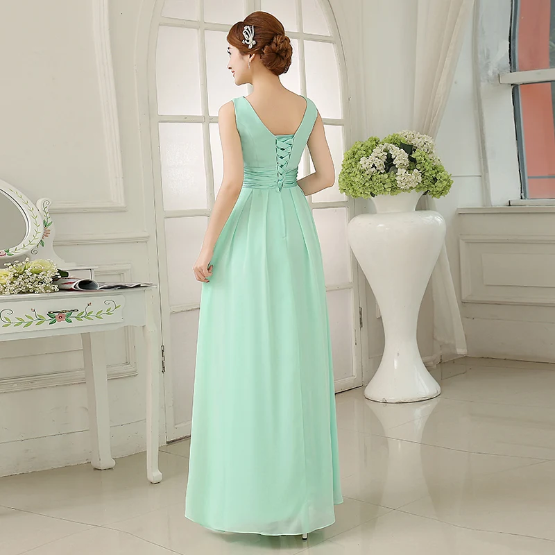 LAKD-88 # Vente en gros personnalisé en mousseline de soie vert bleu vin rouge longue à lacets robes de demoiselle d'honneur robe de soirée de mariage robe de Rhfilles mode