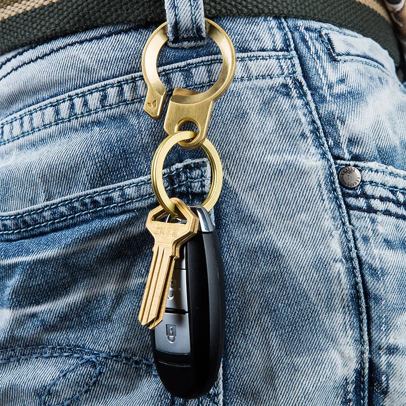 1PC Brass Keychain Opener EDC Pocket Multitool Pure Copper Polishing Key Hanging Buckle Belt Quick Hook
