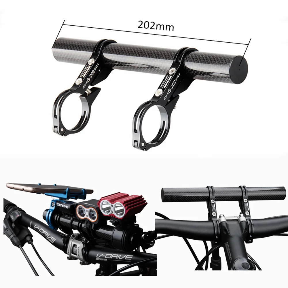 GUB G-202 Extended  31.8 25.4 22.2mm Road Bicycle Bike Double Handlebar Extension Mount Carbon Fiber Extender Light Lamp Holder