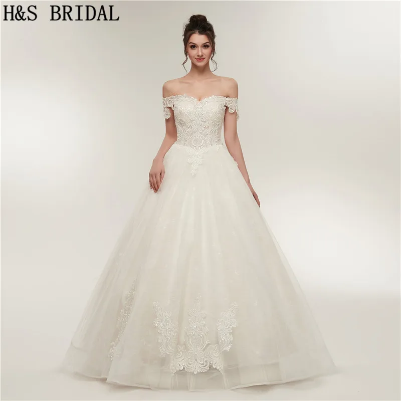 H & S DA SPOSA abito Da Sposa al largo della spalla abito di sfera sweep treno vestido de noiva lace 2020 abiti da sposa