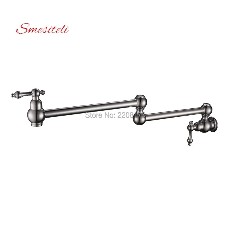 Smesiteli Luxe Dubbele-Jointed Swingende Uitloop & Messing Deurkrukken Enkele Koude Pot Filler Tap Wall Mounted Keukenkraan