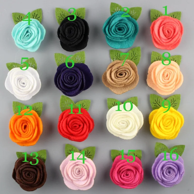 100 pcs/lot, 1.57 inch Mini Felt Flower with Leaves, handmade Felt Flower For DIY Hair Accessories You Choose color