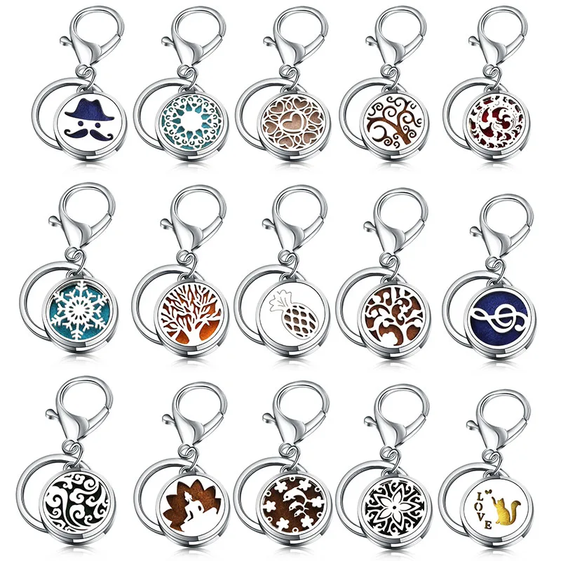 Porte-clés de parfum rond de 28MM, bijoux en acier inoxydable, diffuseur d'huiles essentielles, médaillon d'aromathérapie, porte-clés bijoux