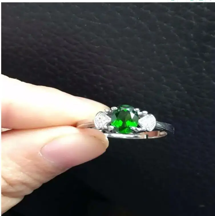 Natural Diopside ring Free shipping Natural green diopside 925 sterling silver Fine jewelry ring For men or women 5*7mm