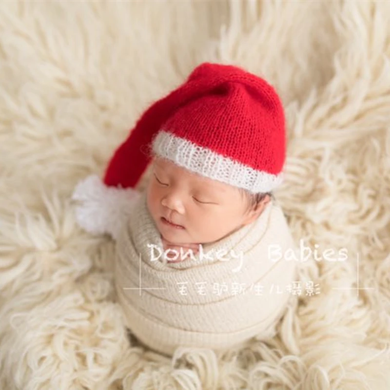 

Traditional sleep hat newborn photo prop Christmas knit soft bonnet props