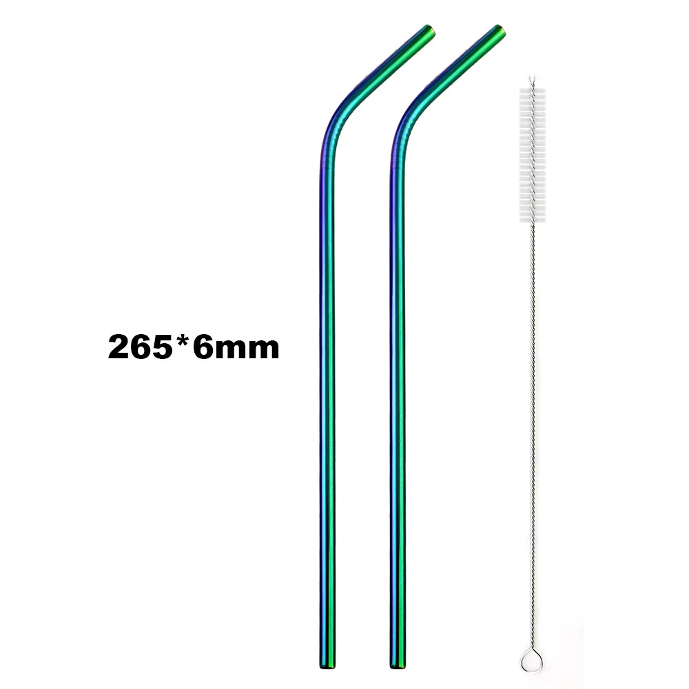 2Pcs Colorful Rainbow Straw Set 304 Stainless Steel Drinking Straw 16/19/21/23/26cm 12mm Reusable Bent Metal Drink Straw Brush