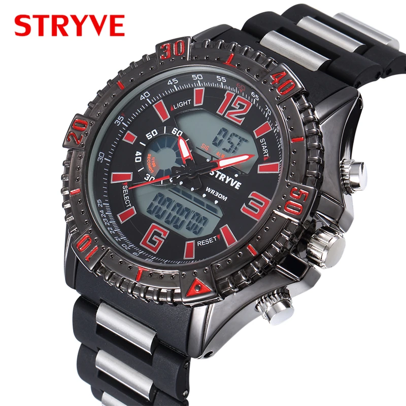 

STRYVE S8004 Fashion Resin Strap Quartz Watch Large Dial Dual Display Waterproof Calendar Week Men's Sports Watch