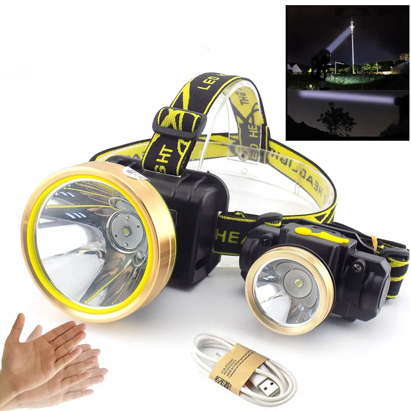 Gesture sensor led headlamp headlight usb charging high bright head lamp light torch flashlight 18650 battery lantern camping