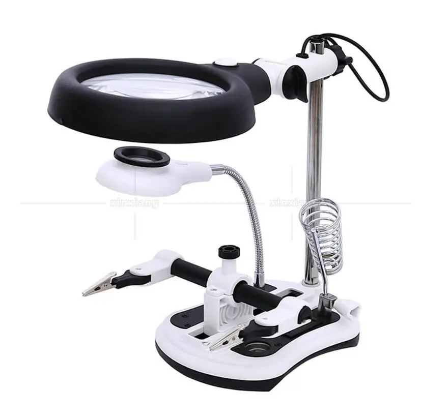 

2.5X 6X 108mm LED Illuminated Table Lamp Desk Magnifier Cellphone Repair Magnifying Glass with 18pcs Lights and Plug 110V-220V