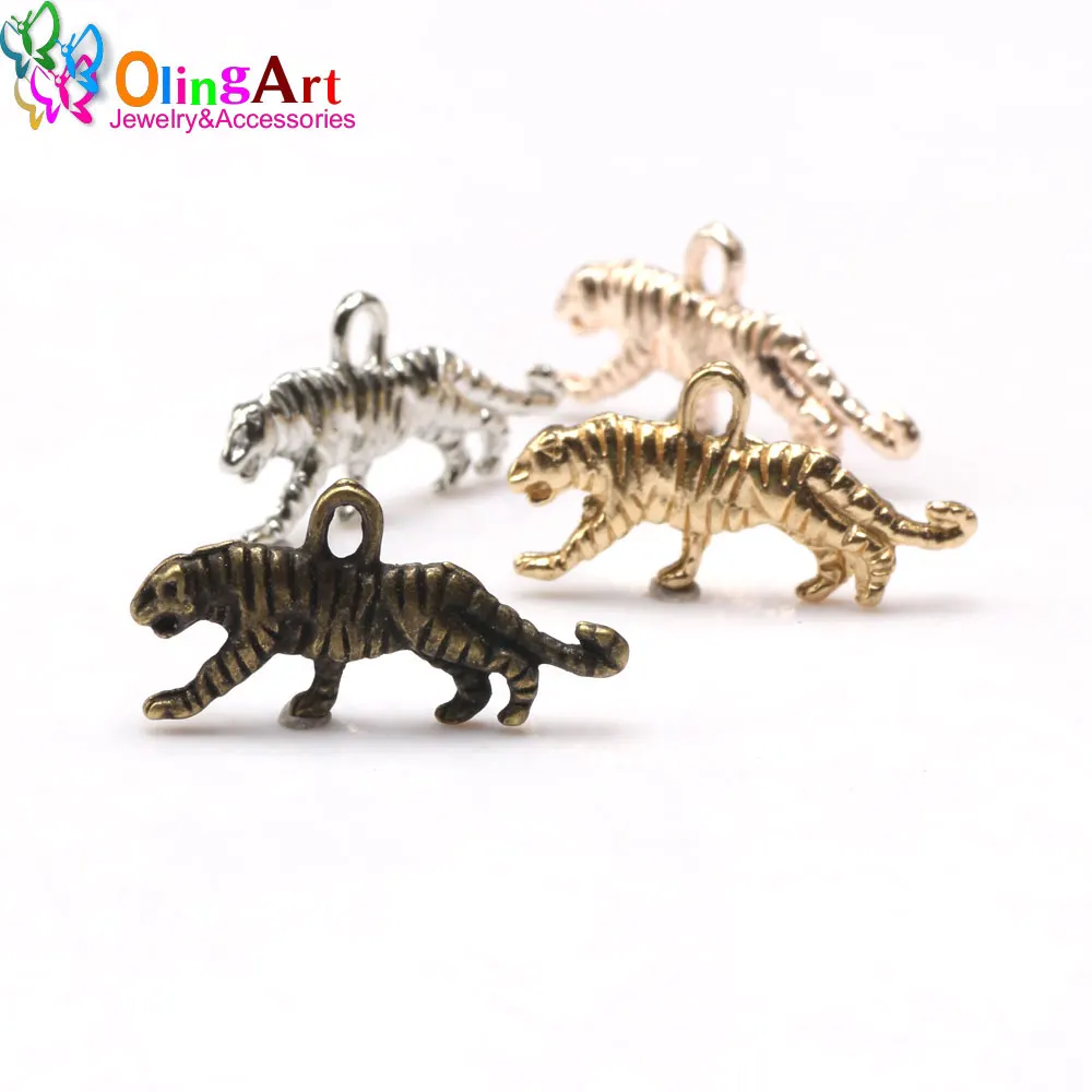 Animal 22mm 12pcs/lot Tiger Charms Pendant For DIY Jewelry Making Handmade Bracelet Necklace Key Chain Bag Accessories Olingart