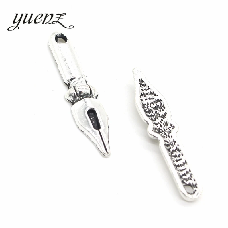 YuenZ 15pcs Antique silver color alloy pen Charms Pendants Necklace Beads for DIY Big Hole Beads Bracelets Charms 32*7mm J101