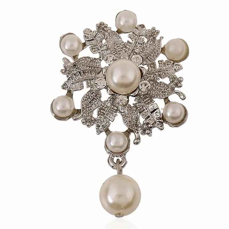 DIEZI Luxury Silver Color Flower Austria Crystal Pear Charm Water Drop Brooches Pin Women Costume Jewelry Wedding Bouquet Brooch
