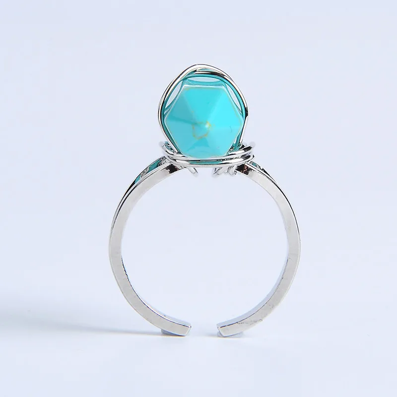 Reiki Natural Stone Finger Ring Prism Point Chakra Silver Plated Wire Wrapped Lapis Lazuli Black Obsidian Party Ring Jewelry
