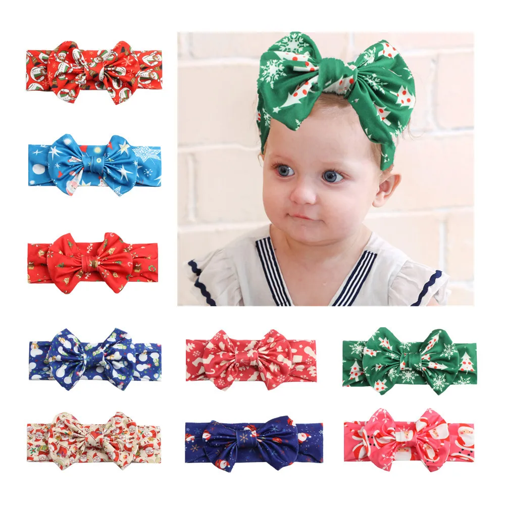 

10pc 2017 New Wholesale Elastic Newborn Baby Girls bows Headband Knot Hair Band Children Bowknot Christmas Headband bandeau bebe