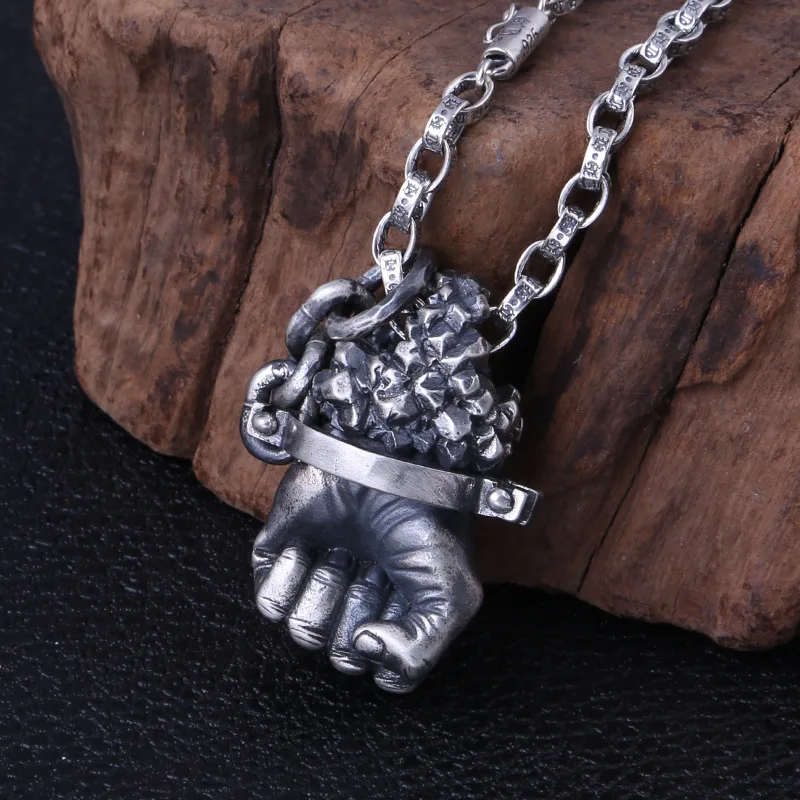 

BOCAI New Solid S925 Pure Silver Man pendant Destiny Is In Your Own Hands Individuality Domineering Man Pendant