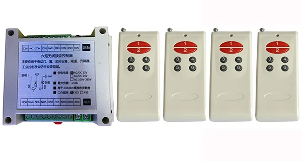 Sistema de interruptor de controle remoto sem fio, aparelho transmissor e receptor de relé de aprendizagem, lâmpada, janela, 12v, 6 canais, 10a