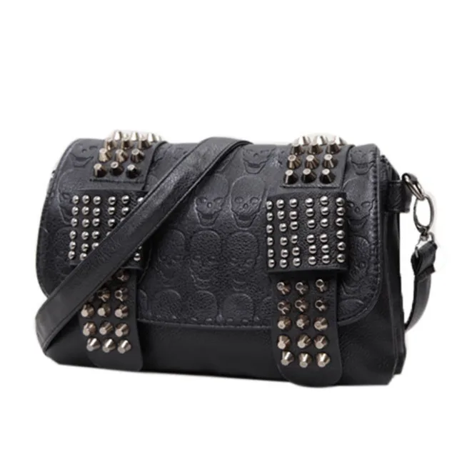 JIETOTYX kobiety czarne skórzane torby kurierskie pojedyncze czaszki torby na ramię z nitami Sac główna Bolsa czarna Vintage seksowna torba Lady Drop