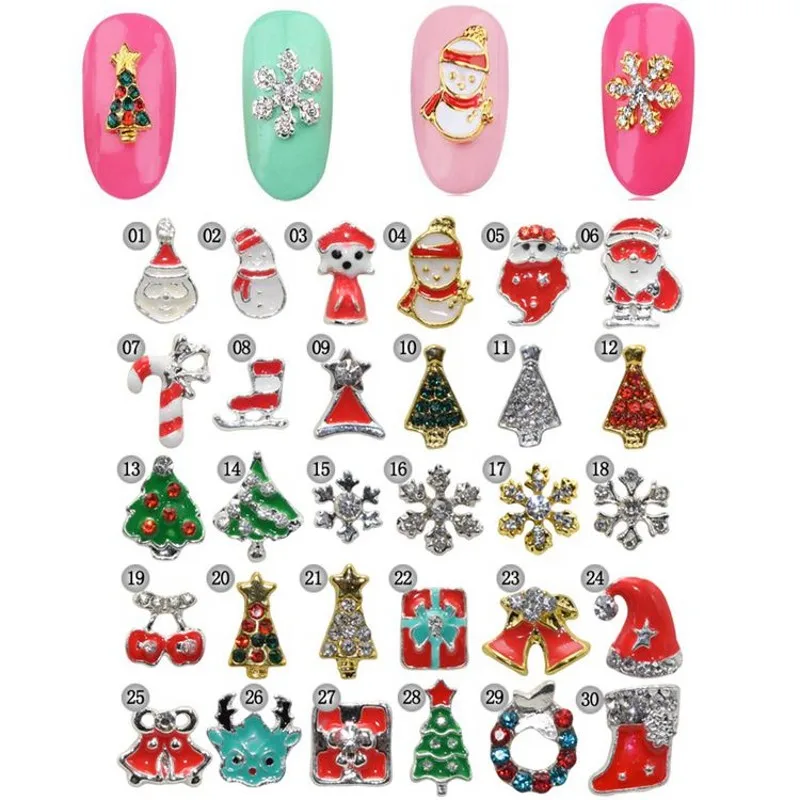 100pcs Christmas Nail Art Charms Village Winter Holiday Beads - Santa Claus, Reindeer, Wreath, Christmas Tree Nail Supplies SD