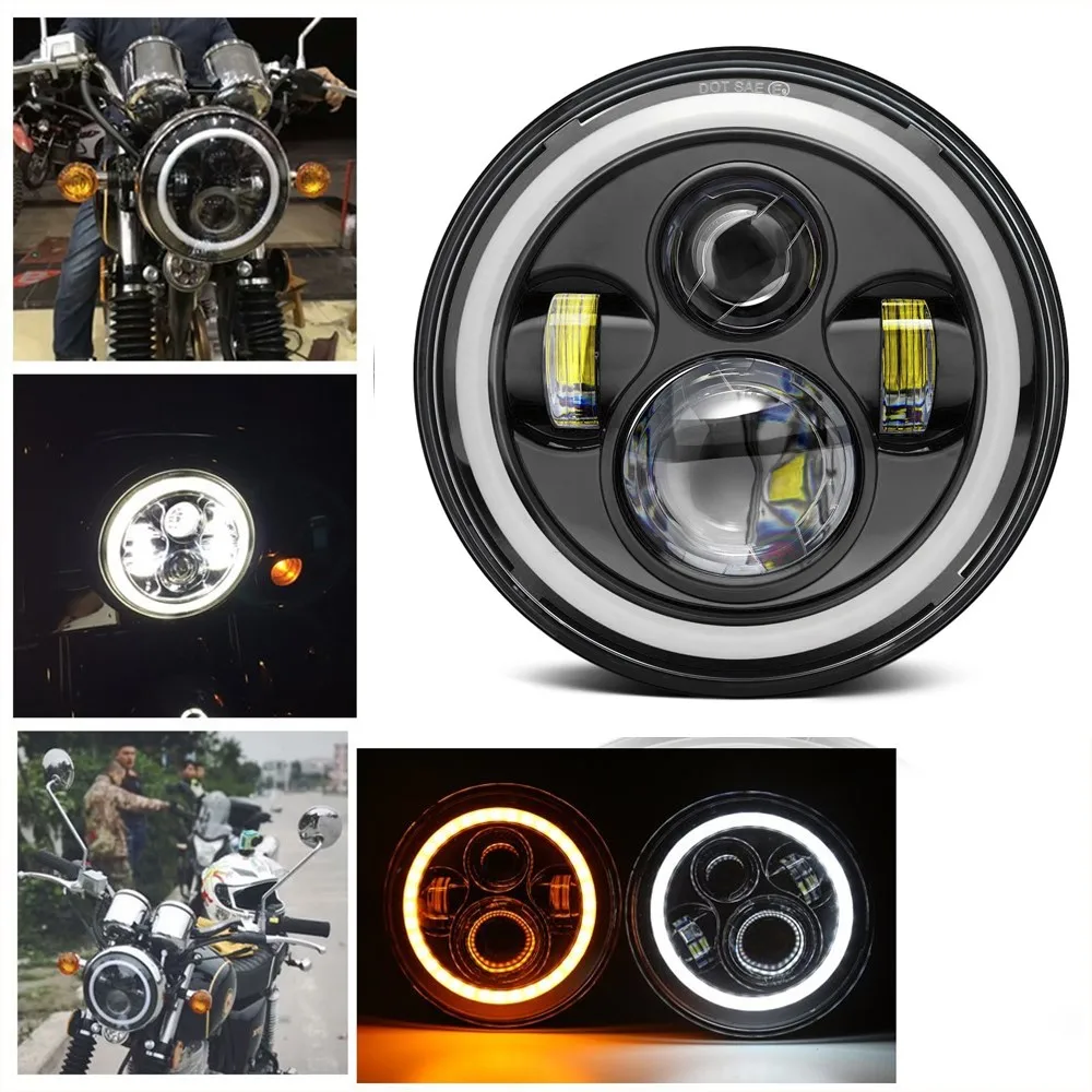 Motorcycle 7inch Round Led Headlights White Amber Turn Signal Halo For Touring Motorbikes and Jeep Wrangler Accessories