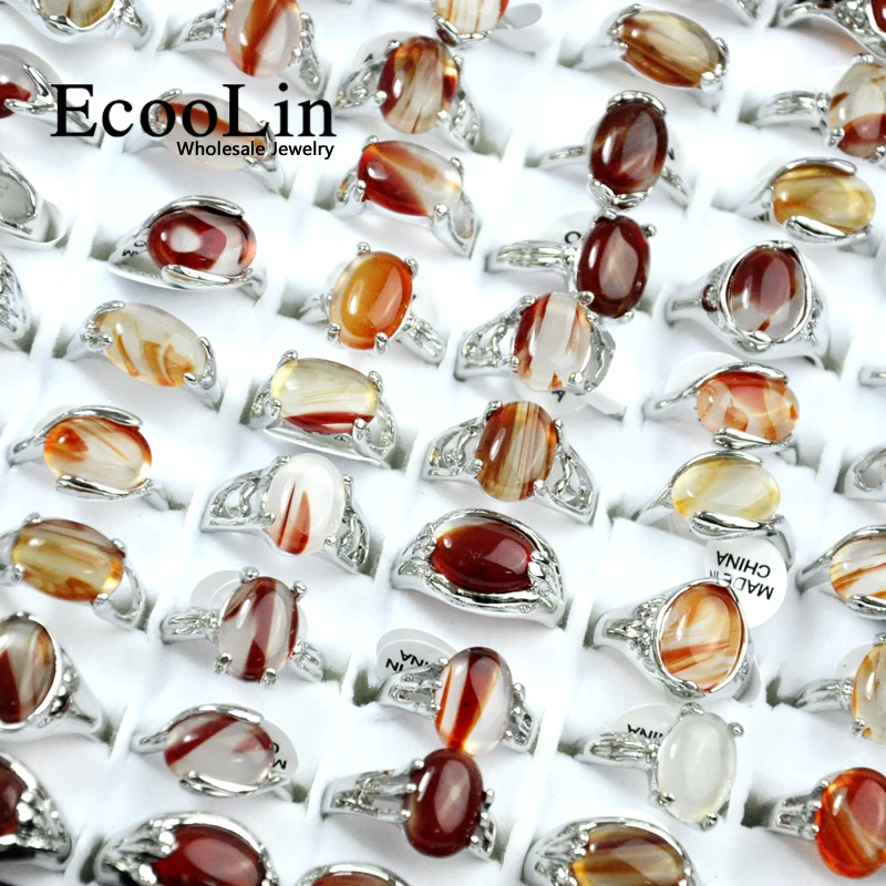 150Pcs Amberr Color Natural Stone Silver Plated Women Rings For Woman Fashion Wholesale Jewelry Bulks Packs Lots Hot Sale LR4009