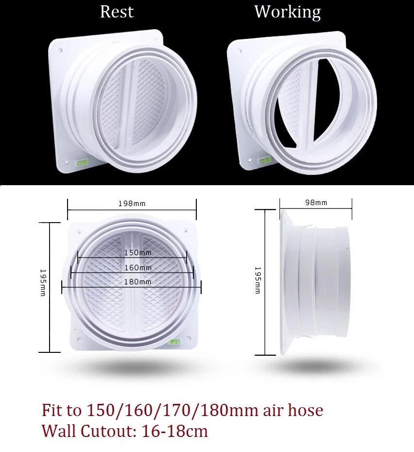 

1Piece Plastic Wall Air Kitchen Exhaust Vent Outlet Backdraft Damper One Way Non Return Flat Cover