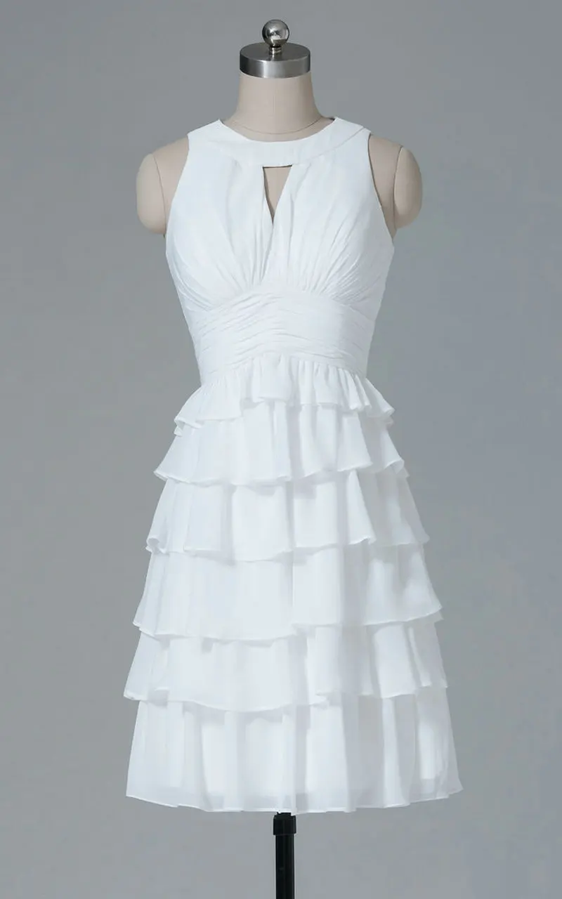 

Ivory Chiffon A Line Scoop Sleeveless Mini/Short Wholesale Clearance Price Bridesmaid Dress(BD-S098)