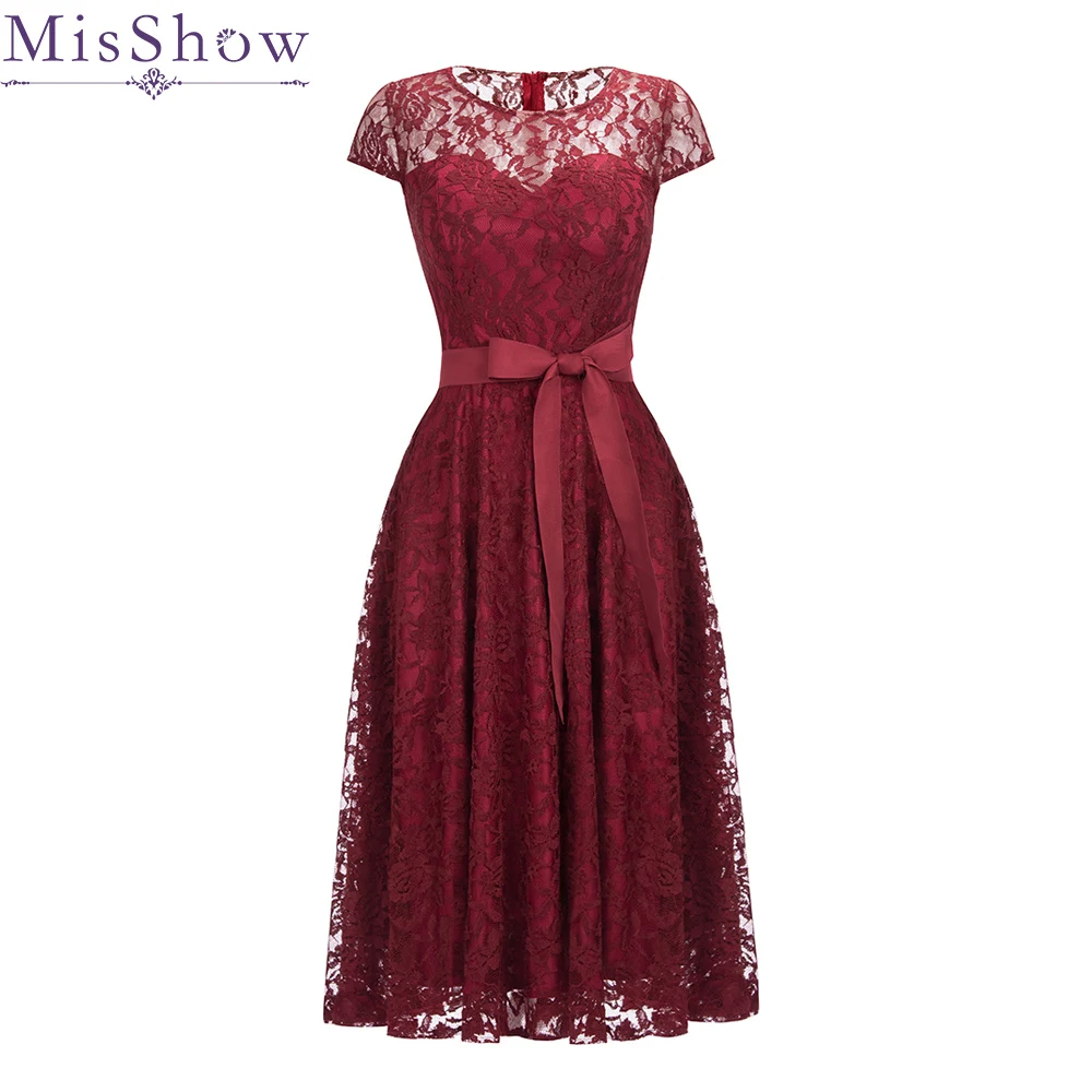 New Short Evening Dress Lace Wine Red A-line Bride Party Formal Dress Homecoming Graduation Belted Dresses Robe De Soiree