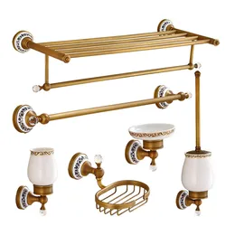 Badkamer Accessoires Set, Antiek Messing Papier Houder, Handdoek Bar, Handdoekenrek, Toiletborstel Houder, zeepbakje, Badkamer Hardware Set