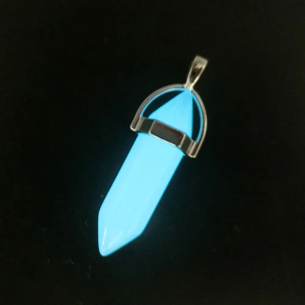 Wholesale 24pc/lot Glow In The Dark Luminous Stone Pendant Moonstone Natural Quartz Stone Pendulum Charm Hexagonal Free Shipping