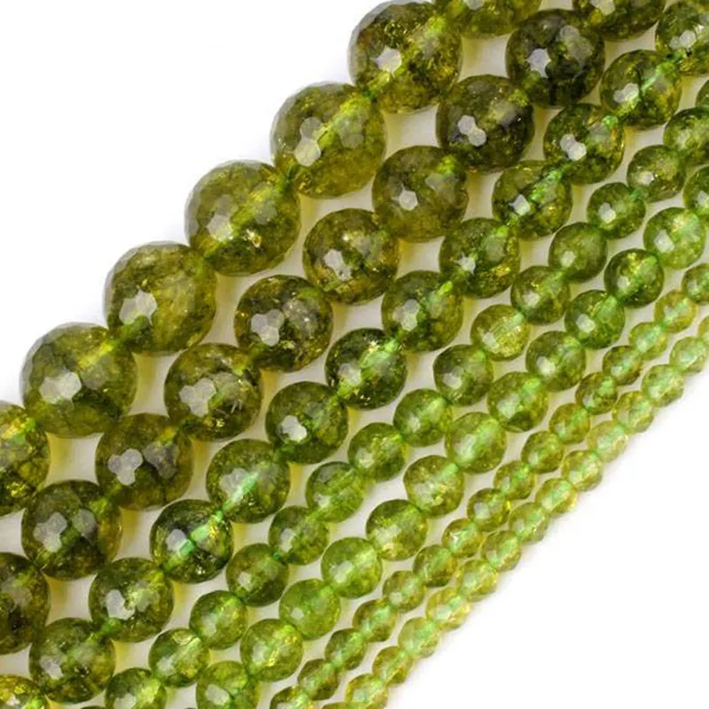 

6-12mm Round Faceted Synthetic Green Peridot Beads For Jewelry Making Beads Bracelets For Women Gift 15'' Needlework DIY Beads