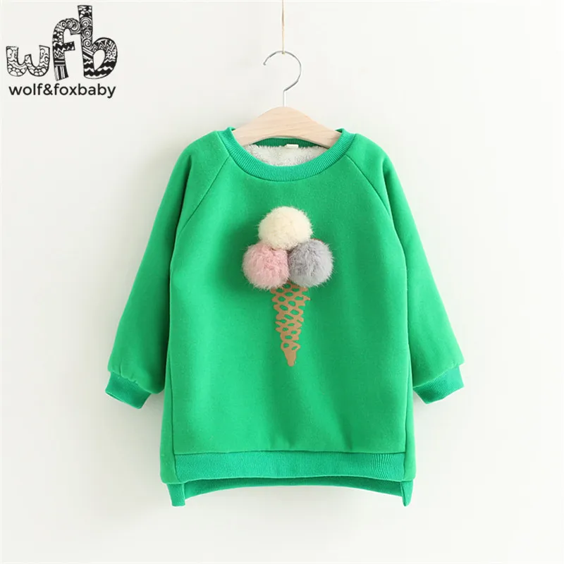 Retail 2-8 years coat full-sleeves Plus velvet thickening Ice cream hair ball kids children spring autumn fall winter