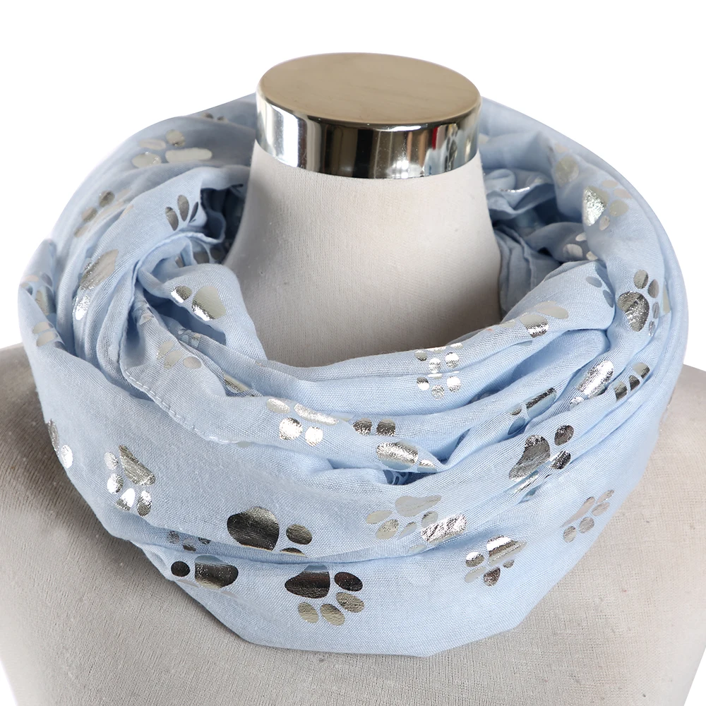 FOXMOTHER New Fashion Blue Grey White Color Foil Sliver Cat Dog Paw Scarf Snood Ring Infinity Scarf Women Ladies