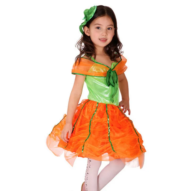 Nieuwjaar Kerstmis Carnaval Halloween COS Oranje Pompoen Kostuum Kinderen Prinses Fancy Dress Kinderen Meisjes Cosplay Kleding