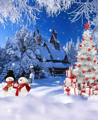 

10x10FT Gift Christmas Tree Snowman Village House Winter Night Photography Studio Backdrop Background Vinyl3x3m Express Shipping