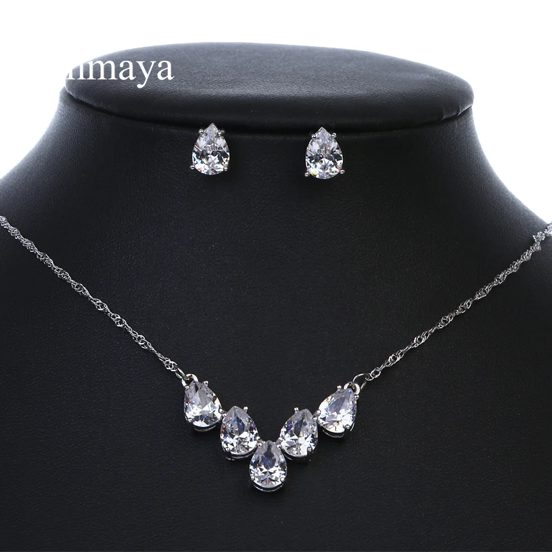 Emmaya Brand Elegance Charm AAA Cubic Zircon Heart Shape Crystal Earrings Necklace Set For Women Popular Bride Jewelry Gift