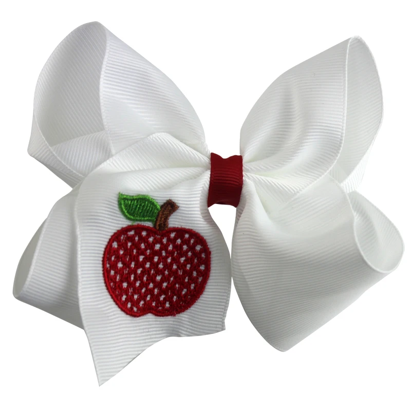 

CUSTOM 20Pcs Pencil Back To School Apple Embroidery Polyester Hair Bows hair Clips Hairpins Headwear For Girls