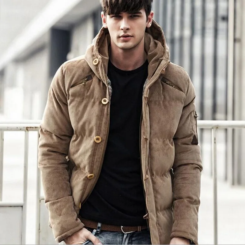 Mens Coats Parkas Corduroy Thick Hood Male Jacket Solid Warm Winter Men Parka Jacket Brand Cotton Corduroy Padded Coat