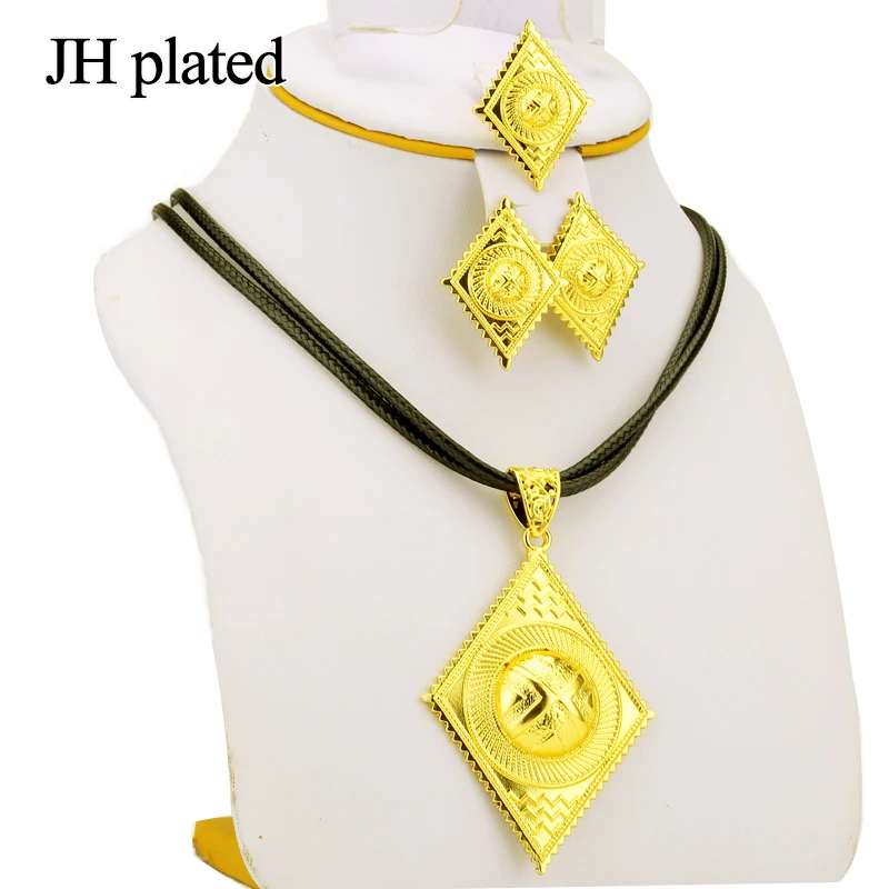 JHplated Women's Fashion Jewelry Sets with Black Rope&chain Ethiopian Jewelry Eritrea African Set