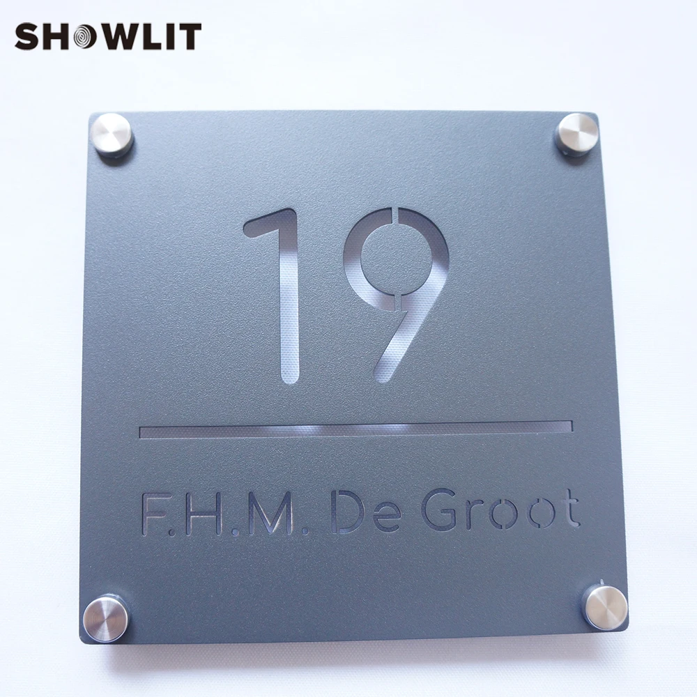 Outside House Number Plate With Family Name Powder Coated Grey Color Name Door Plaques Custom Made Available