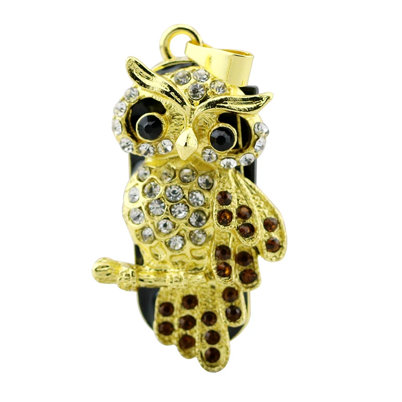 Gold Sliver Diamond Crystal Owl Necklace Usb Flash Drives 8GB 16GB USB Flash 2.0 Mini Memory Drive Stick Storage Pen Thumb Card