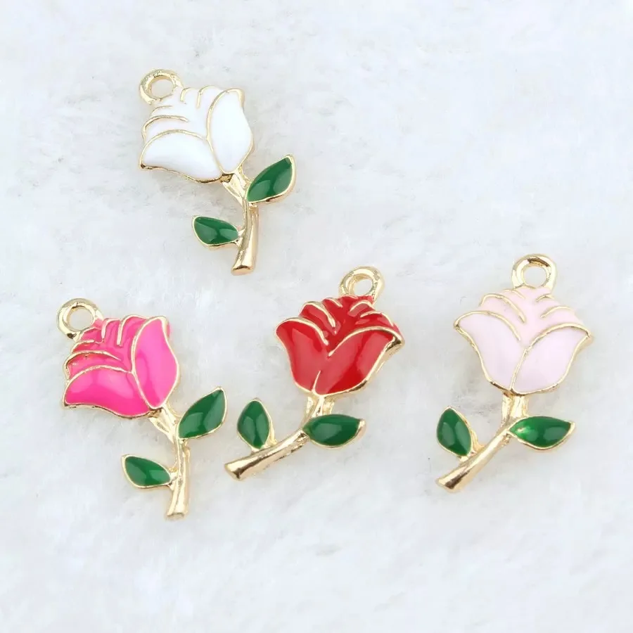 

New Arrival Alloy Drop Oil Rose Flowers Jewelry Finding 50pcs/lot Trendy Metal Floating Locket Phone/key Chain Pendant Charms