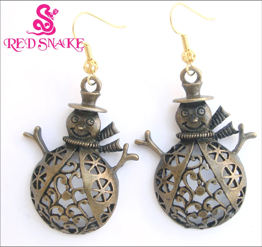 RED SNAKE Retro color Christmas Happy Snowman Earrings for Women