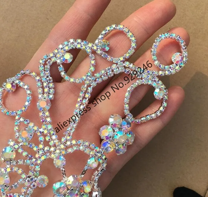 free shipping 1pc/lot delicate big flower AB crystal rhinestone gold applique for hairdress bags garment costume embellishments