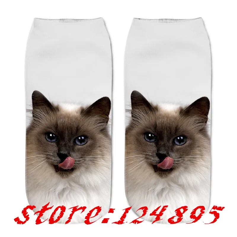 ZHBSLWT New Lovely Cat Pattern 3D Print Animal Women Socks Casual Cartoon Socks Unisex Low Cut Ankle Socks-003