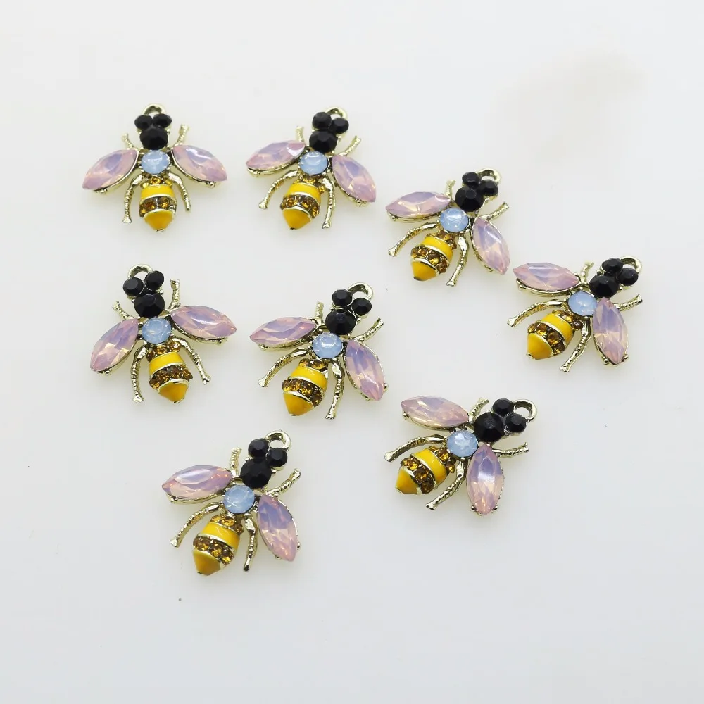 10pcs/lot Metal Spray Paint Bee Crystal Rhinestone Buttons Craft DIY flat Scrapbooking Buttons Home Decor Accessories