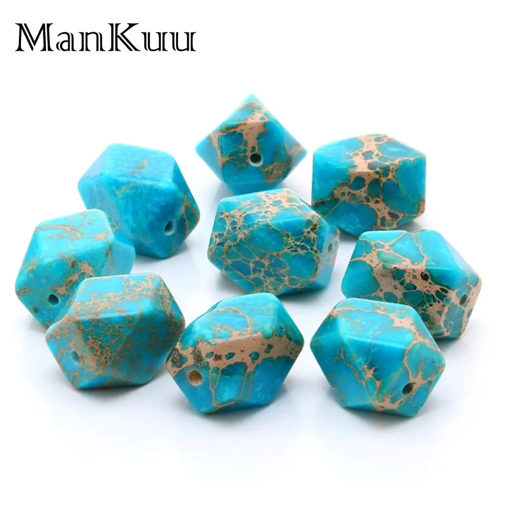 Mankuu Sky Blue Jaspers Beads 12*16mm Irregular Faceted Natural Stone Beads For Jewelry Making 5pcs/Lot Wholesale Beads Supplies