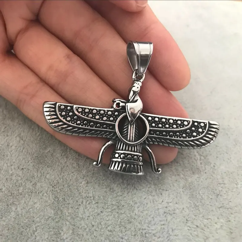 Ahura Mazda Farvahar Zoroastrian Persian stainless steel pendant necklace   accept drop shipping