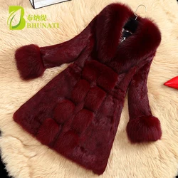 BHUNATI-abrigo de piel de zorro sintética para mujer, abrigo cálido y cómodo, cuello de piel, 3 colores, invierno, nuevo